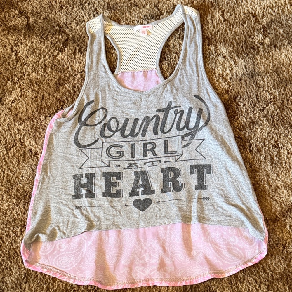 BONGO Gray & Pink 'Country Girl Heart' Racerback Tank